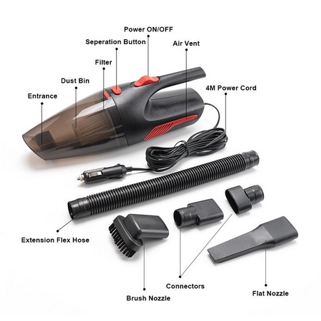 Vacuum Cleaner Alat Penyedot Debu Mobil Listrik 12V 120W dan Adaptor Vacum ke Listrik (Paket Vacuum Mobil)