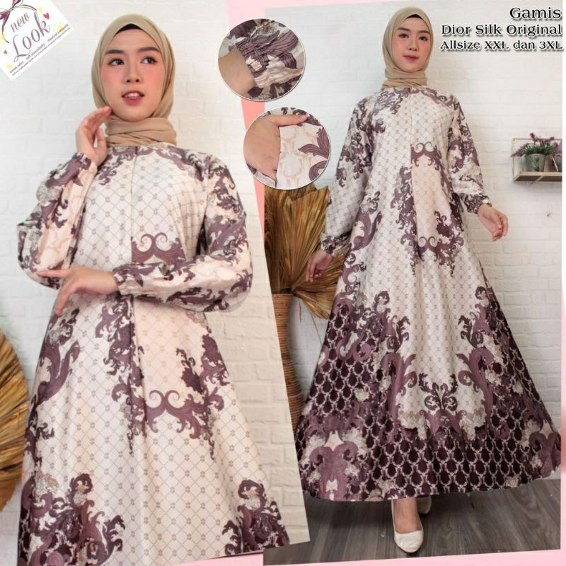 Gamis Maxmara Dior Silk Jumbo Premium Terlaris Silk Motif Terbaru