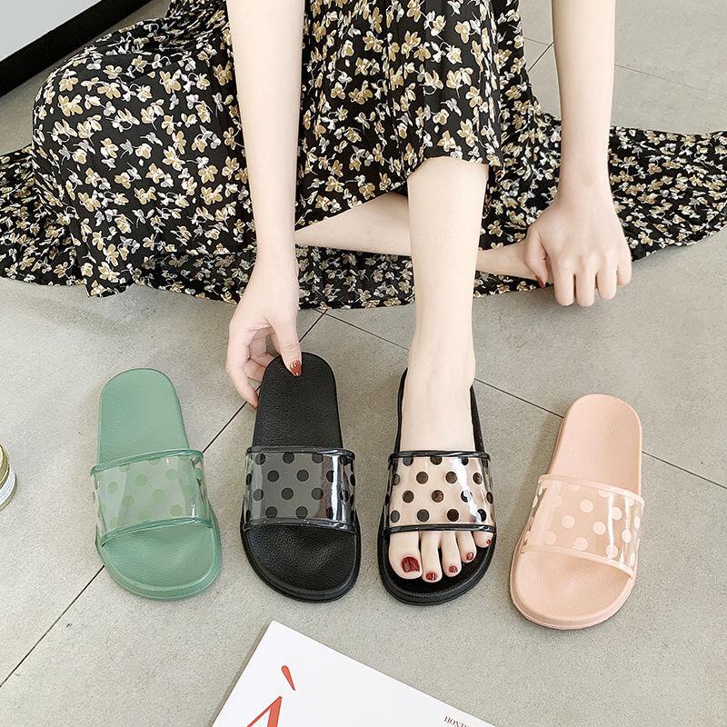 IDEALIFESHOES Sandal Wanita dot pink hitam Korea Sendal Cewek Sandal Wanita Kekinian Selop Karet Sendal Santai Wanita DOT