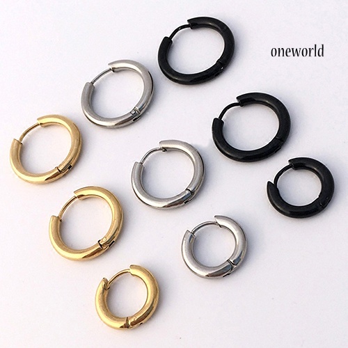 OW@ 1Pc 16/21/23mm Gothic Punk Simple Titanium Steel Hoop Earring Piercing Earring