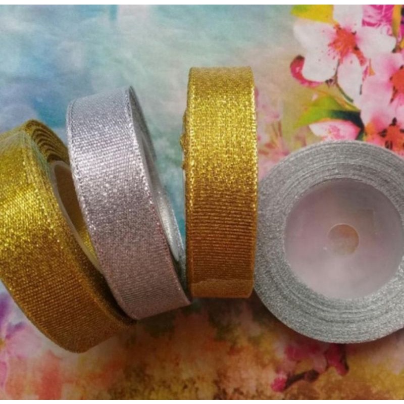 

Pita Metalic Glitter 2 cm Silver Emas 25 yard