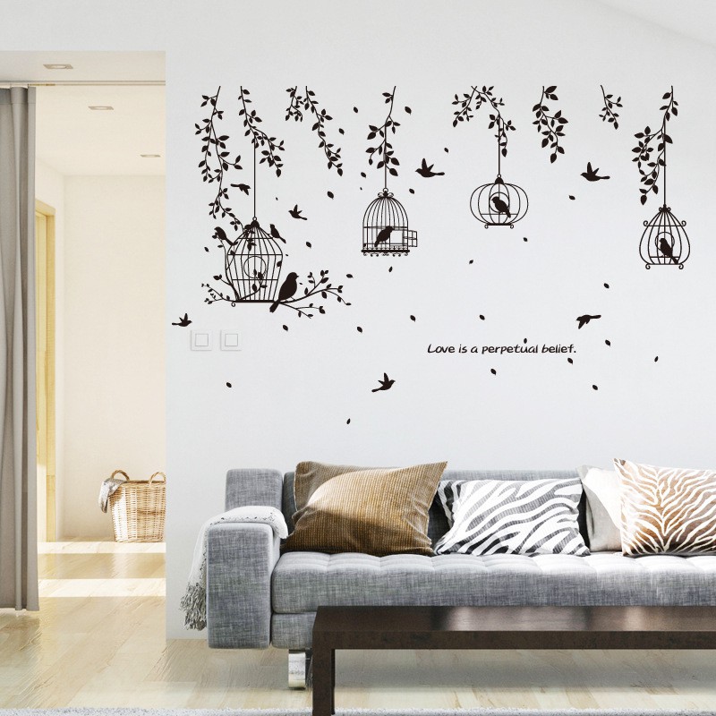 Reliza Wall Sticker Black Bird Cage Stiker Dinding LDR