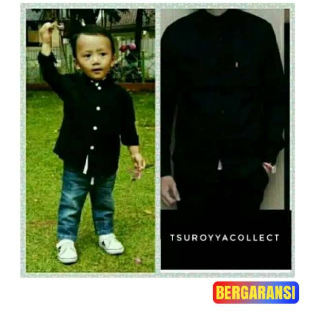 Kemeja anak ayah hitam polos lengan panjang couple