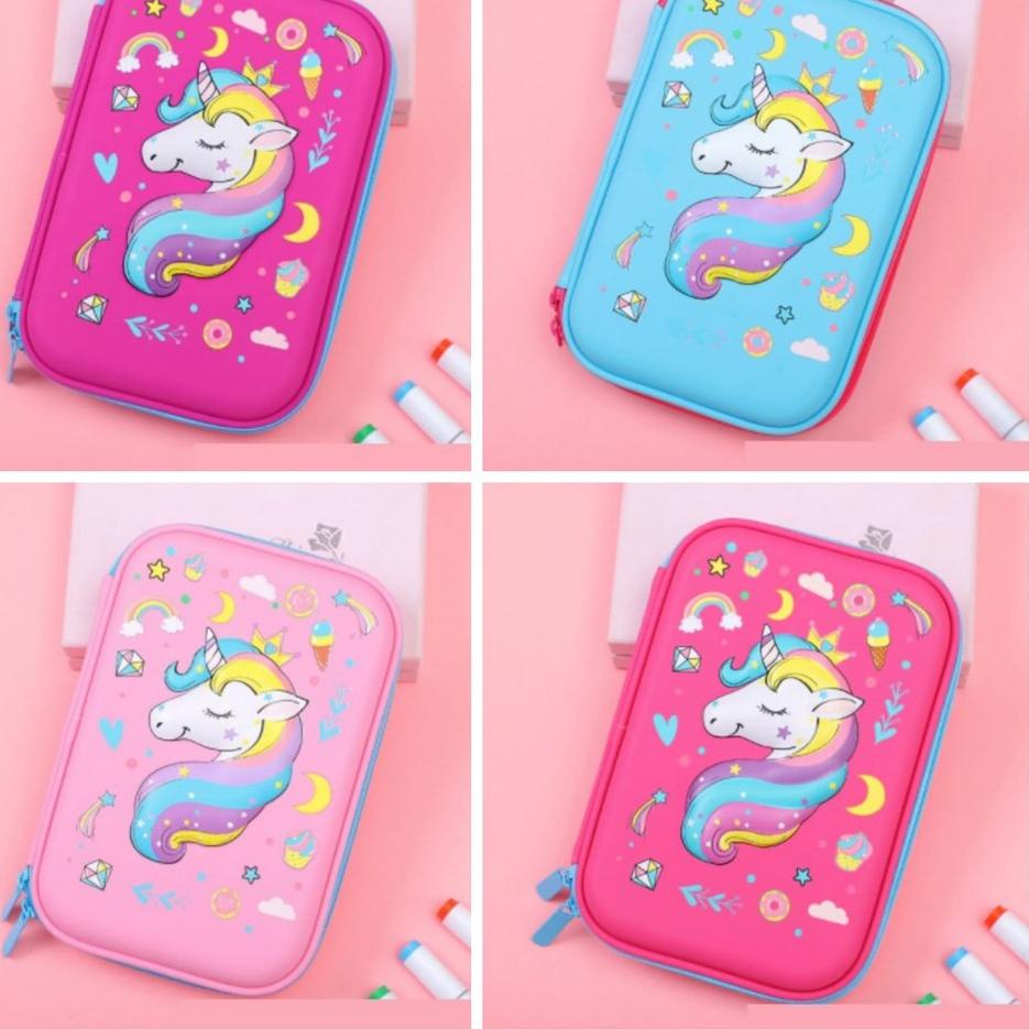 

い Tempat pensil kotak pensil 3D Unicorn Pencil Case tempat pensil Unicorn Kepala kado anak perempuan