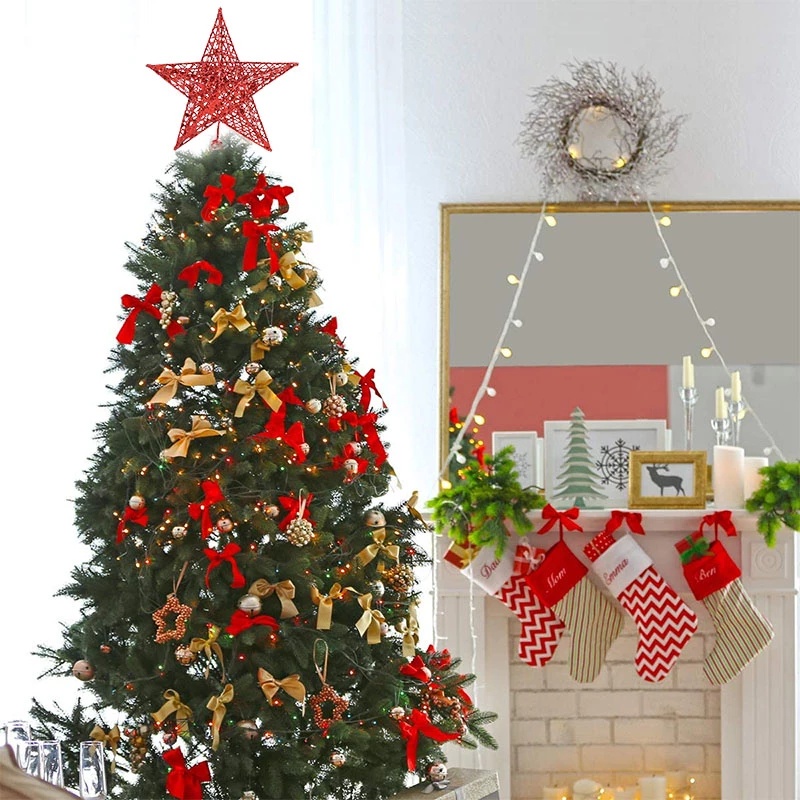 [Christmas Products]Christmas Tree Three-Dimensional Hollow Wrought Iron Tree Top Five-Pointed Star Decoration