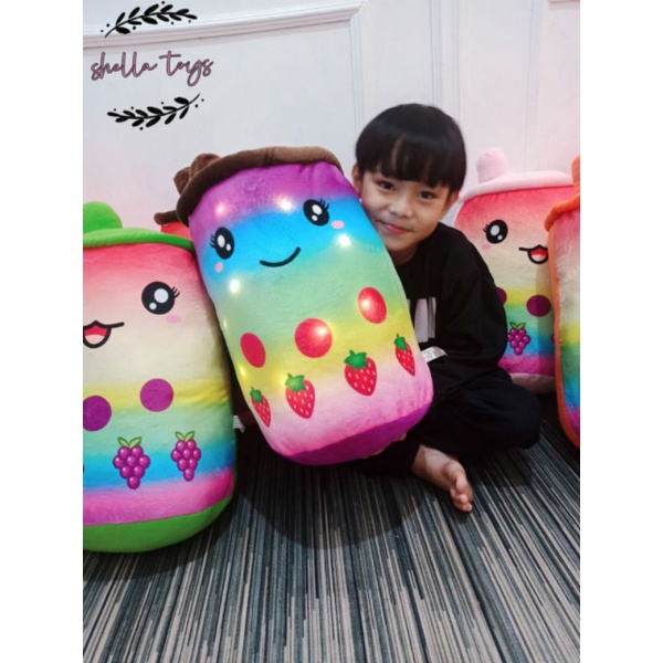 Boneka BOBA RAINBOW LED,BOBA  milk LED boba boneka minuman boba printing dan Bordir Ukuran L dan jumbo