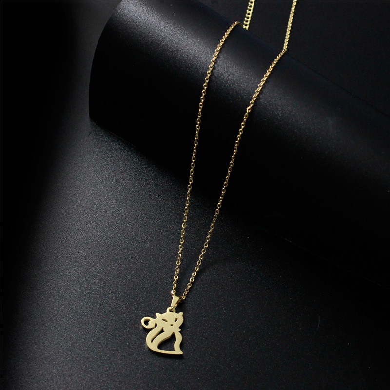 Aksesoris hollow lucu Kitty kalung fine melempar stainless steel hewan anak kucing liontin kalung