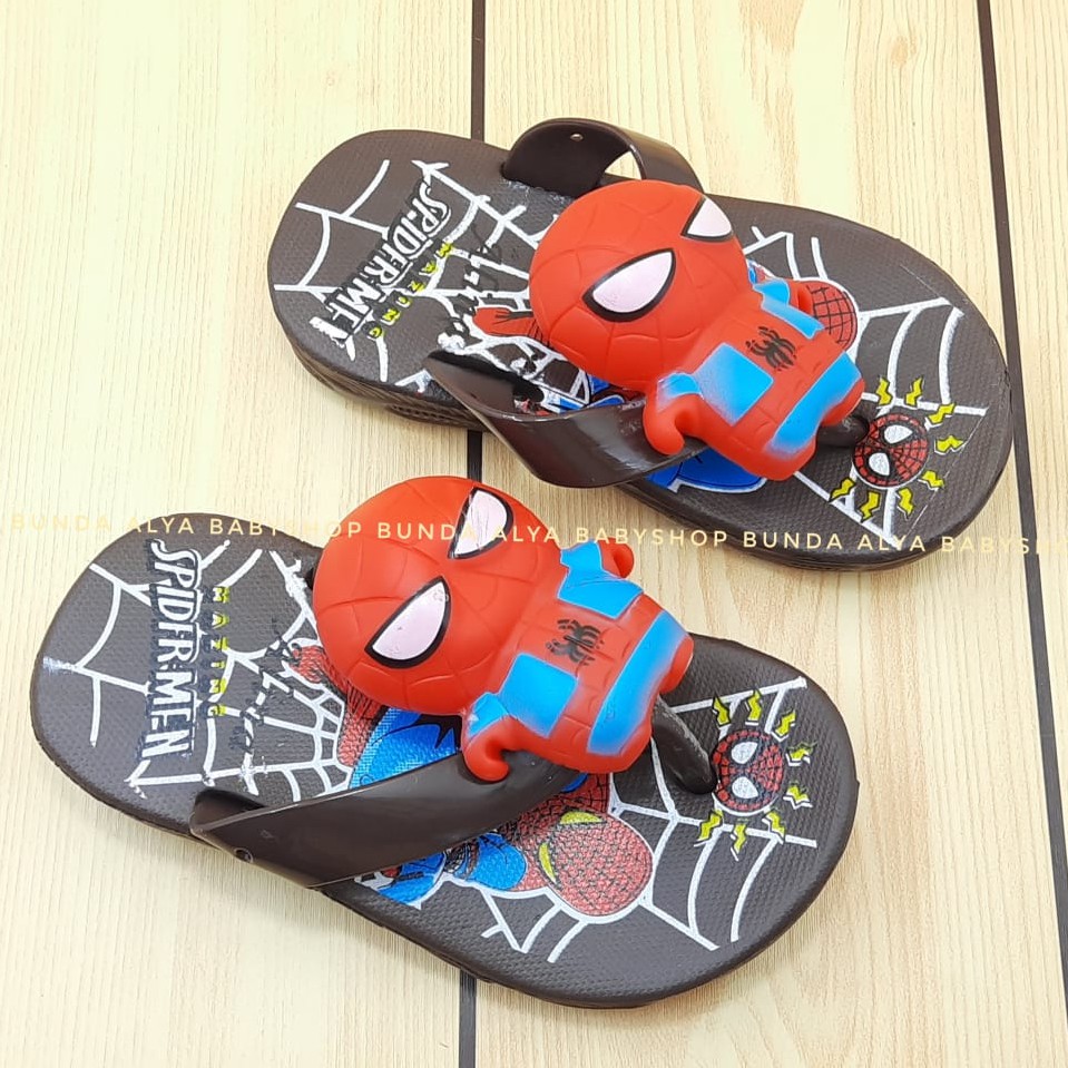 Sandal Anak Laki Jepit IMPORT Usia 1 2 3 Tahun Size 24 - 29 COKLAT - Sendal Anak Cowok Superhero Karet Anti Licin