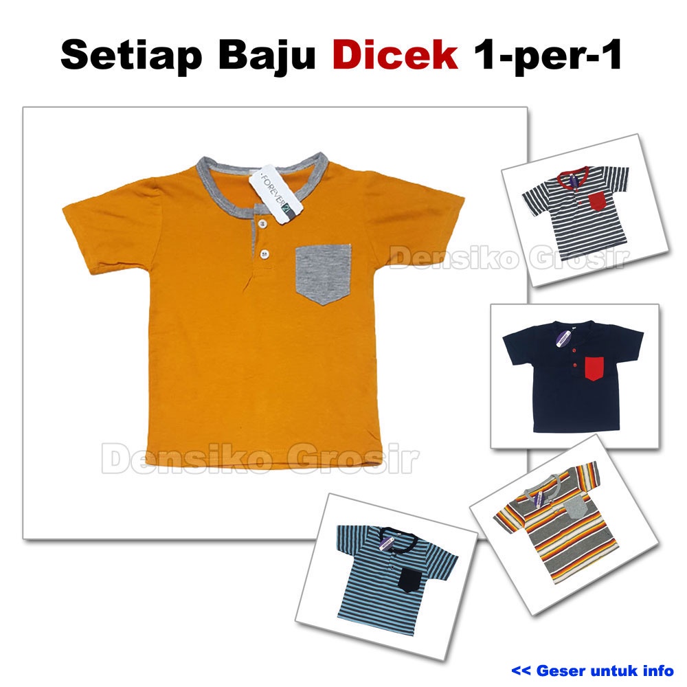 Kaos Anak Salur, Polos (6) Baju Kaos Anak Laki laki &amp; Perempuan dgn Kancing dan Saku