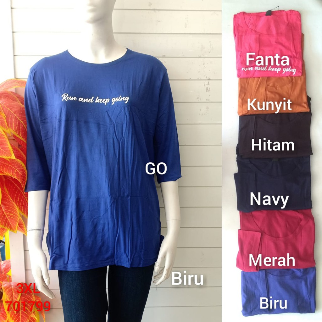 gof ATASAN LMN 3/4 JUMBO Kaos Pakaian Wanita Atasan Kaos Polos Katun Casual Santai Original