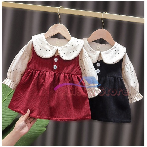 BAJU ANAK Dress anak IMPORT fashion baby korean style import anak perempuan DRESS POLKADOT HITAM MER