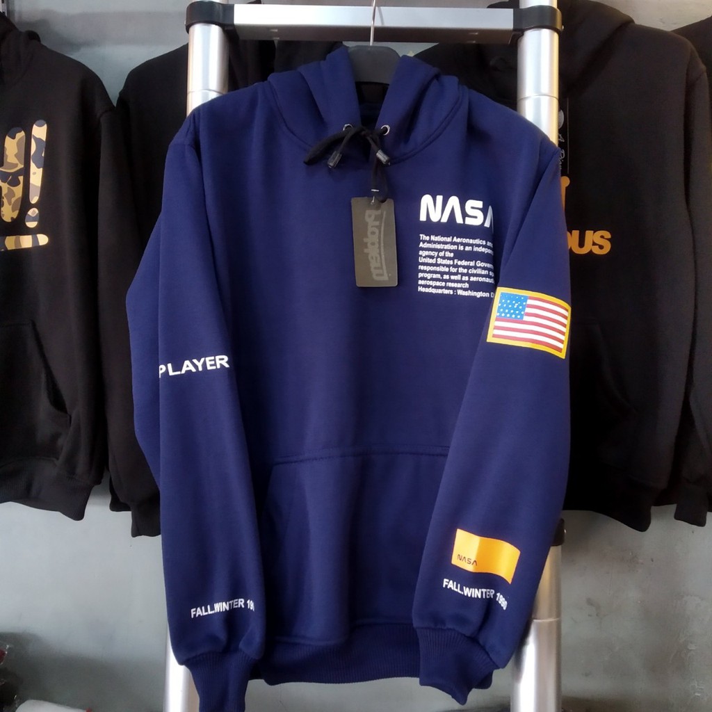 Jaket Sweater Hoodie Pria Wanita Murah / Sweater Oblong Nasa Unisex Cowok Cewek Navy & Hijau