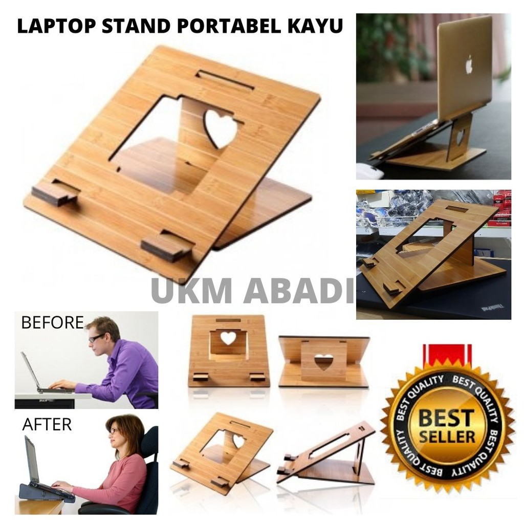 Laptop Tablet Stand Dudukan Meja Lipat Model Kayu Portabel  111