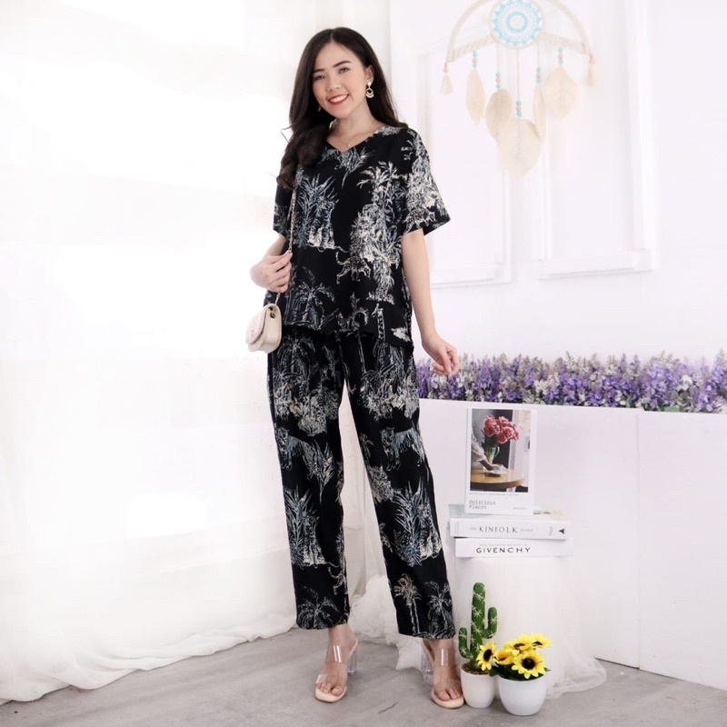 Setelan baju tidur/piyama celana panjang rayon dior premium XL