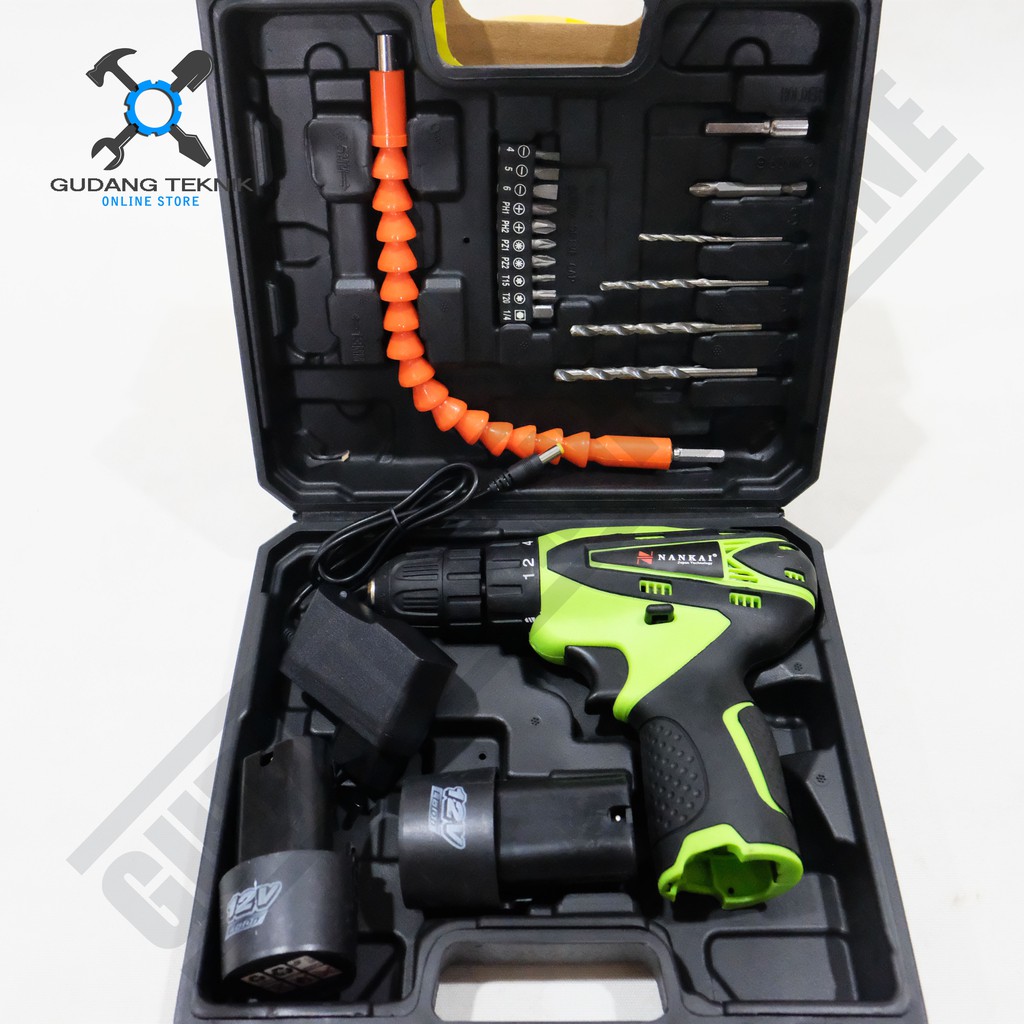 Cordless Nankai / Mesin Bor Cas Charger 12V Cordless Drill Nankai Set