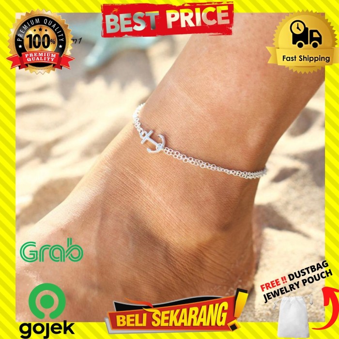 GELANG KAKI RANTAI WANITA LAPIS EMAS SILVER JANGKAR PREMIUM G274
