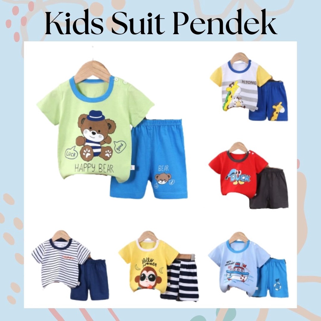 LittleAaron KIDS SUIT PENDEK Setelan Anak Bahan Kaos Lengan + Celana Berkualitas Import ebv cewek new9