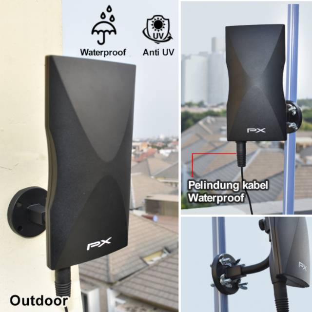 Antena TV Digital Analog + Kabel 12 Meter &amp; Booster Indoor Outdoor Antenna PX DA-5900B