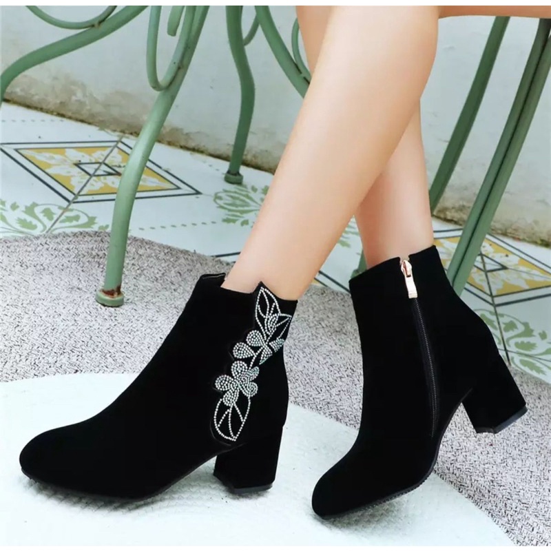 high heels boot mote bunga REAL picture (garansi cantik) sl20