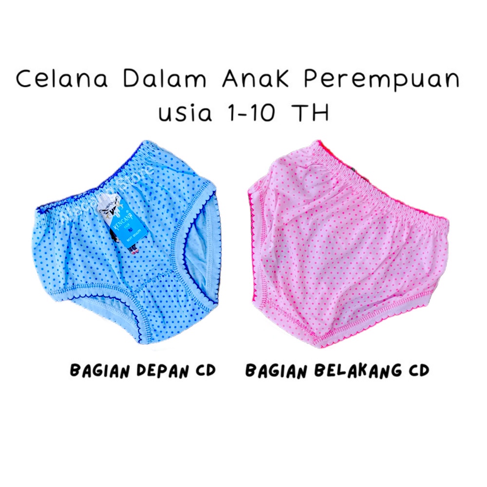 1 Lusin (12 Pcs) CD Celana Dalam Anak Perempuan Cewek Polos Sablon Cantik