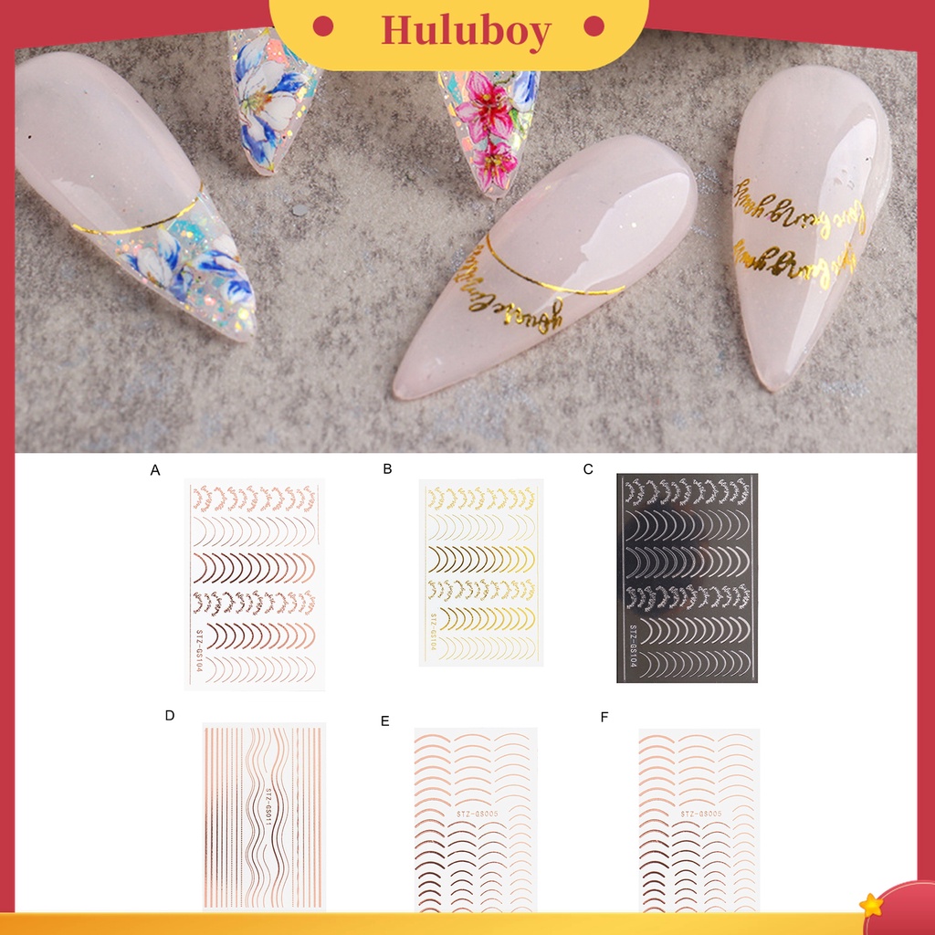 Huluboy Huluboy♡ Strip Kuku 3D Bentuk Setengah Bulan Warna Rose Gold Untuk Manicure Wanita