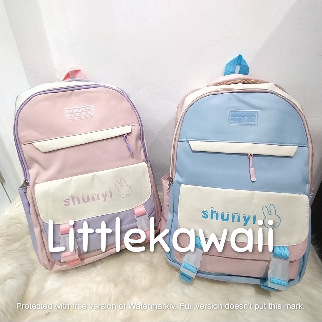 LK/Tas Ransel Laptop Backpack Parasut Sekolah Fashion Korean Style Anak Remaja Rabbit Gesper Shunyi Import