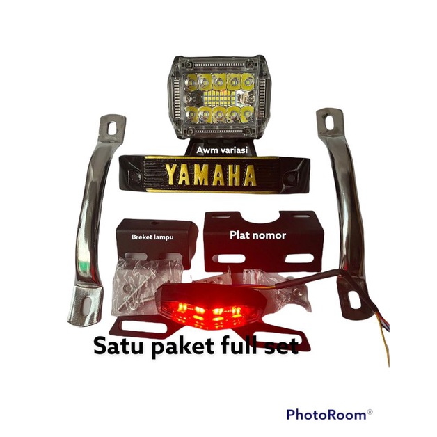 paket lampu LED tembak 18 mata 3 senja  rx king set kumisan breket dudukan plat nomor dan lampu stop mini RX king
