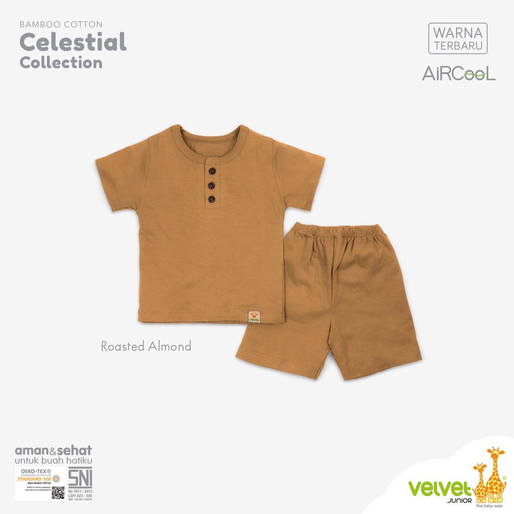 [TERBARU] Velvet Junior Bamboo Celestial Collection Earth Color Setelan Baju Celana Oblong Pendek Baju Anak Unisex Polos EARTH COLOR