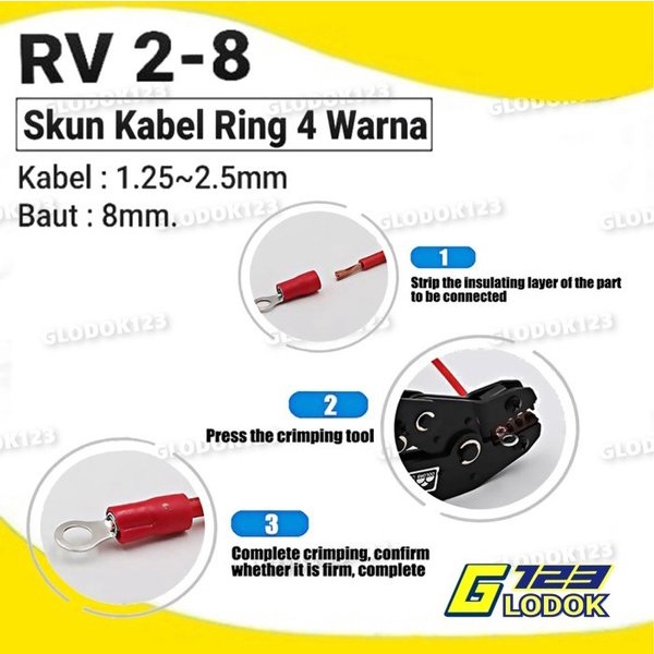 Terminal Kabel Sekun Cable Skun Ring O Bulat Cable Lug Isolasi RV 2-8