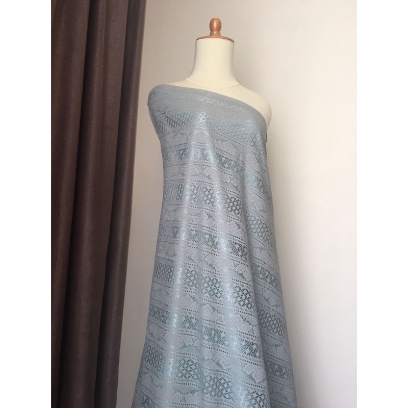 Bahan Kain Brokat Brukat Lace Salur Crown Meteran Warna Hijau Greentea