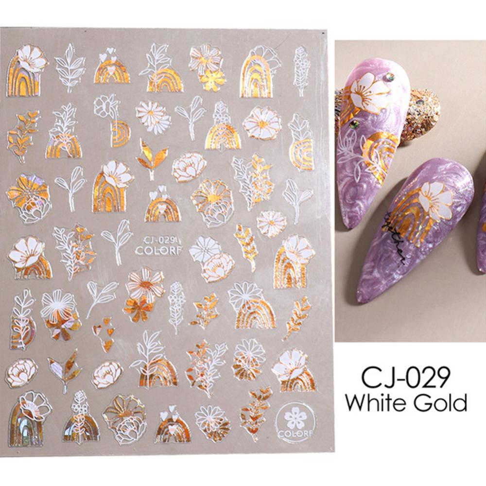 Timekey Stiker Kuku Motif Bunga Warna Laser Untuk Dekorasi Nail Art A8K8