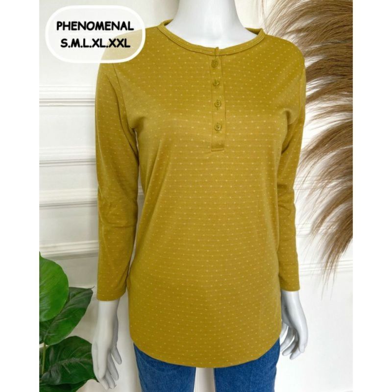 Kaos Wanita Phenomenal Busui Bintik Lengan Panjang Bahan Kaos Combed Halus