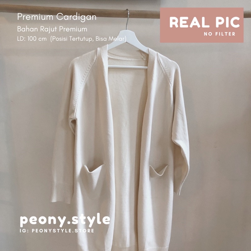 KADIGAN PANJANG RAJUT PREMIUM LENGAN PANJANG POLOS WANITA KOREAN STYLE-Cream Polos