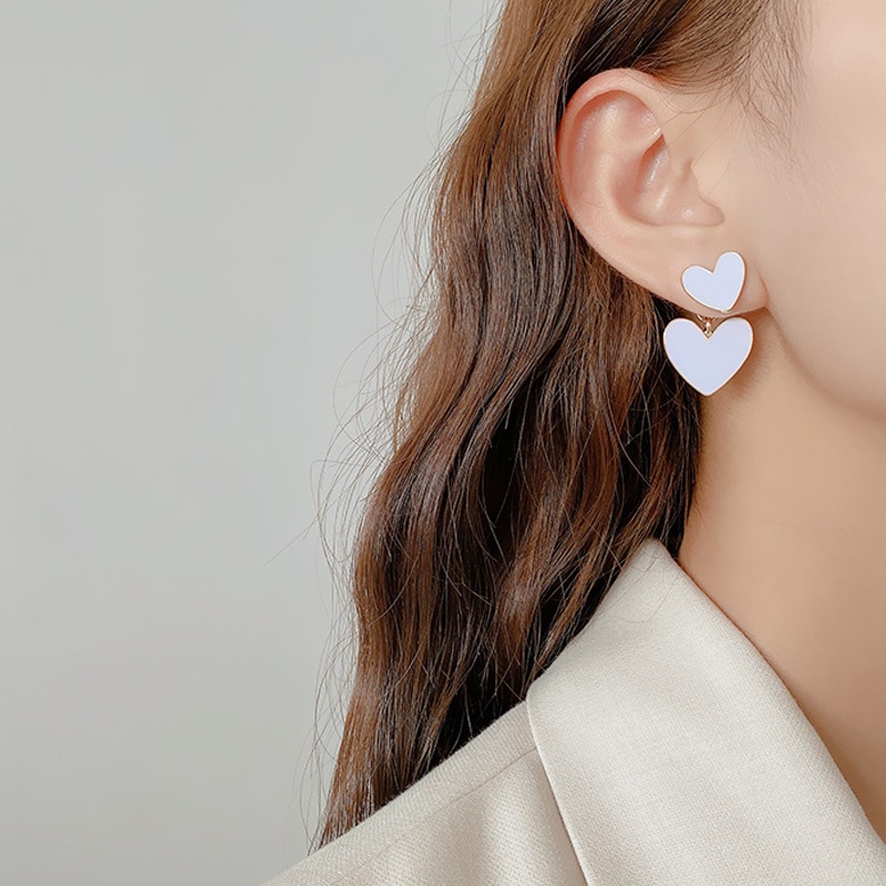 Anting Tusuk Sterling Silver 925 Desain Hati Ganda Warna Putih Susu Gaya Korea Untuk Wanita