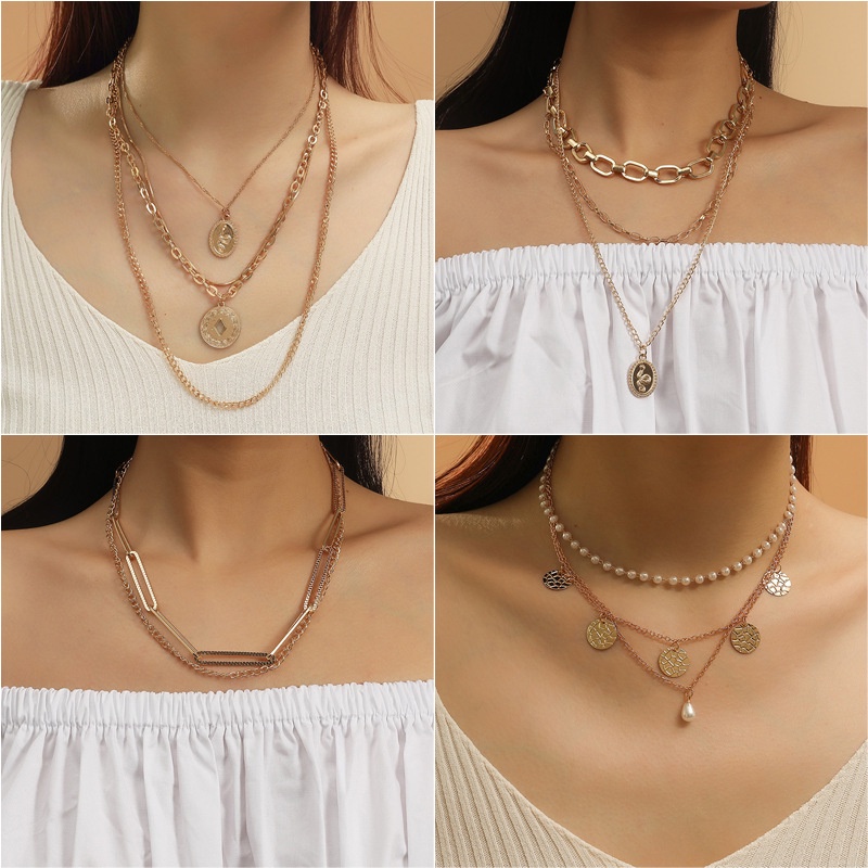 Kalung Choker Multilayer Liontin Gaya Retro Untuk Wanita - Kalung Choker Korean Fashion