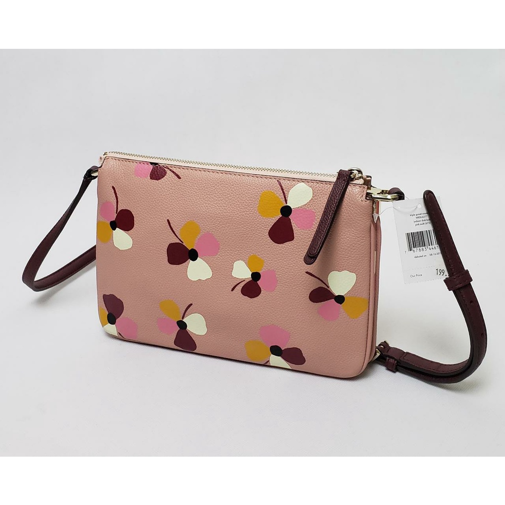 Tas Kate Spade KS Jackson Dusk Buds Triple Gusset Crossbody Pink Multi New Original
