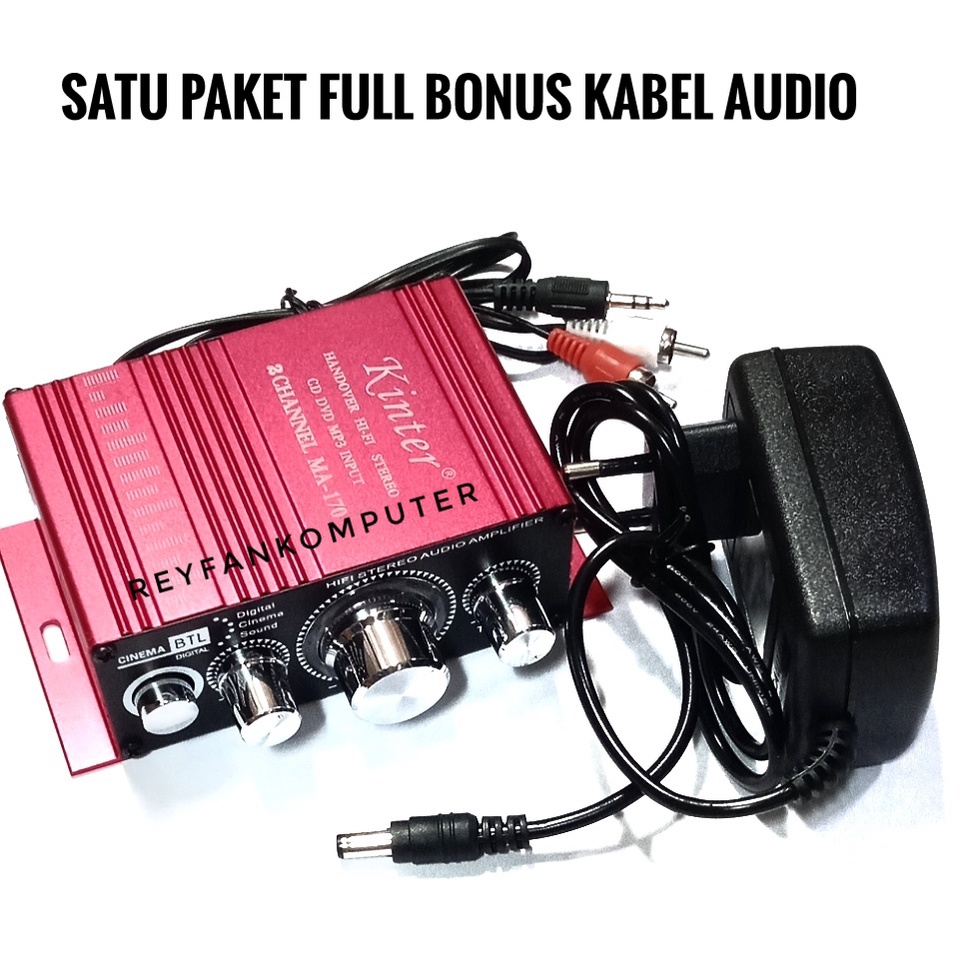 Satu Paket Ampli Mini Gratis Kabel Audio Amplifier Mini Super Bass HI-FI 2 Chanel 20W + Adaptor 12V 2A