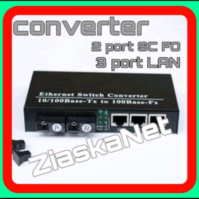 Switch Converter 2 FO-3 LAN converter Fiber Optik  100mbps SC 20Km