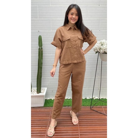 Lenny Set (Set linen kemeja pendek + celana panjang)