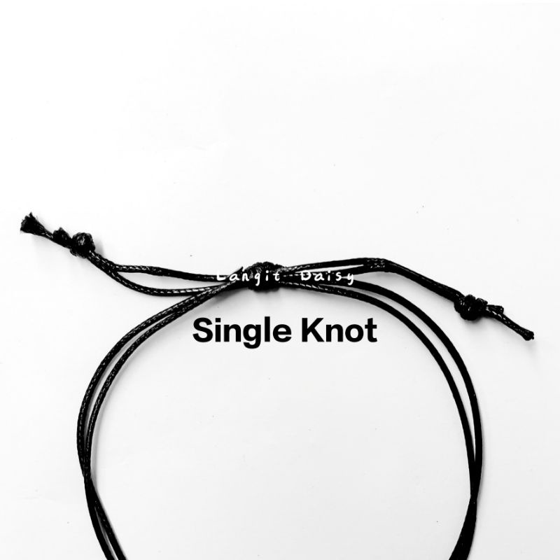Gelang Tali Simple Tipis | Waterproof Anti air | Adjustable | Gelang Beads Super simpel  Tipis Minimalist Couple Pasangan Sahabat | Cowok Cewek | Hitam Tipis | Minimalis Vintage Etnik Modern | Murah Unik-Single Knot