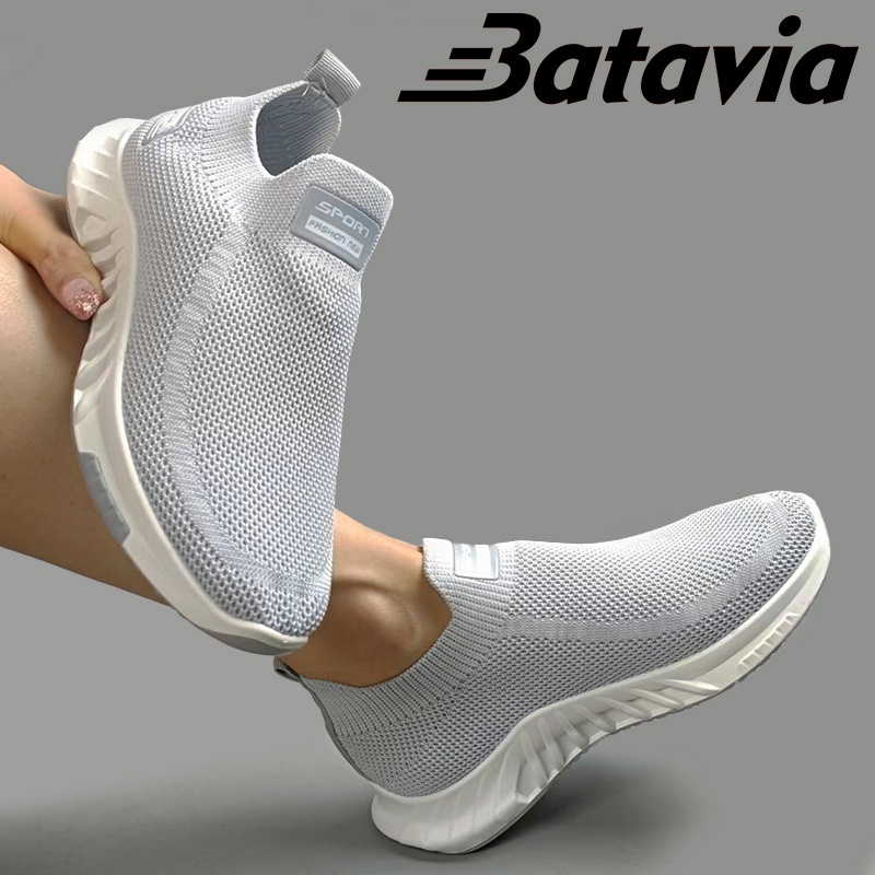 Batavia 2023 Impor Slip-On Sepatu Wanita Terbang Tenunan Bernapas Sepatu Fashion Kasual Ibu Sepatu Sepatu Kerja Sepatu Hitam A106/Q6/A30-A30 GRAY