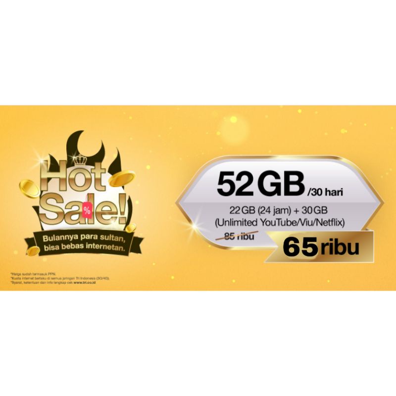 Paket Data Kuota Tri 52 GB Injek