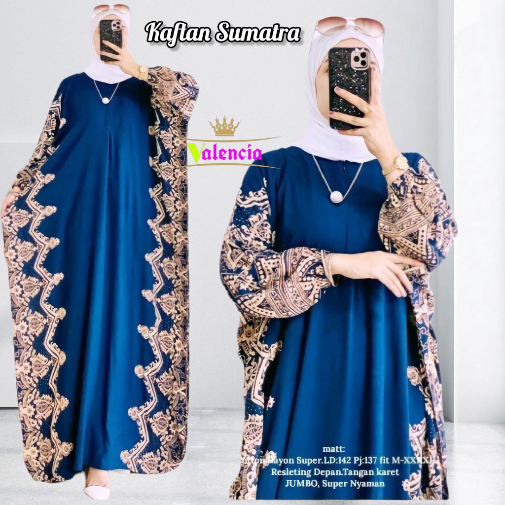 Kaftan Sumatra  - Kaftan Wanita Jumbo Rayon Batik Premium Gamis Dress Kekinian Bigsize LD 144 cm