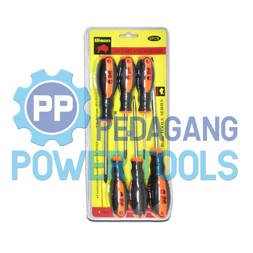 BISON OBENG SET 6 PCS PLUS MINUS GAGANG KARET SCREWDRIVER SET 9922