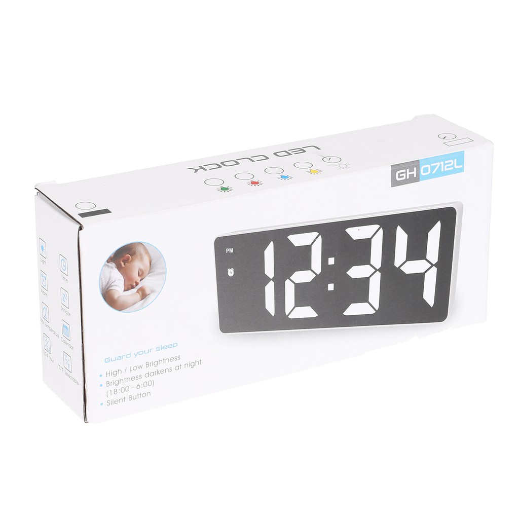 Jam Meja Digital Mini Led Weker Alarm Clock Mirror GH-0712 Putih