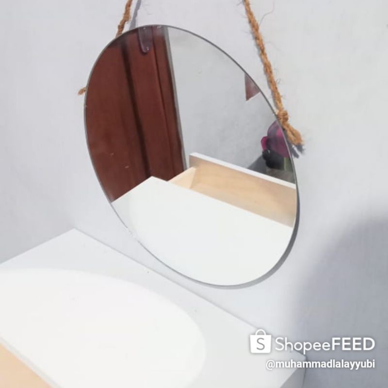 cermin gantung tali rame Cermin bulat cermin rias dinding cermin tempel dinding cermin aesthetic D30-tali rami