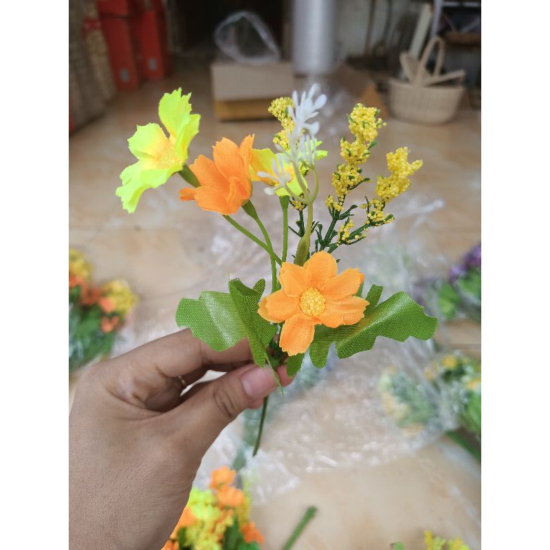 Aster Mini Bunga Plastik Artificial Dekorasi Rustic Hiasan Mahar Dried Flower Hampers-Orens