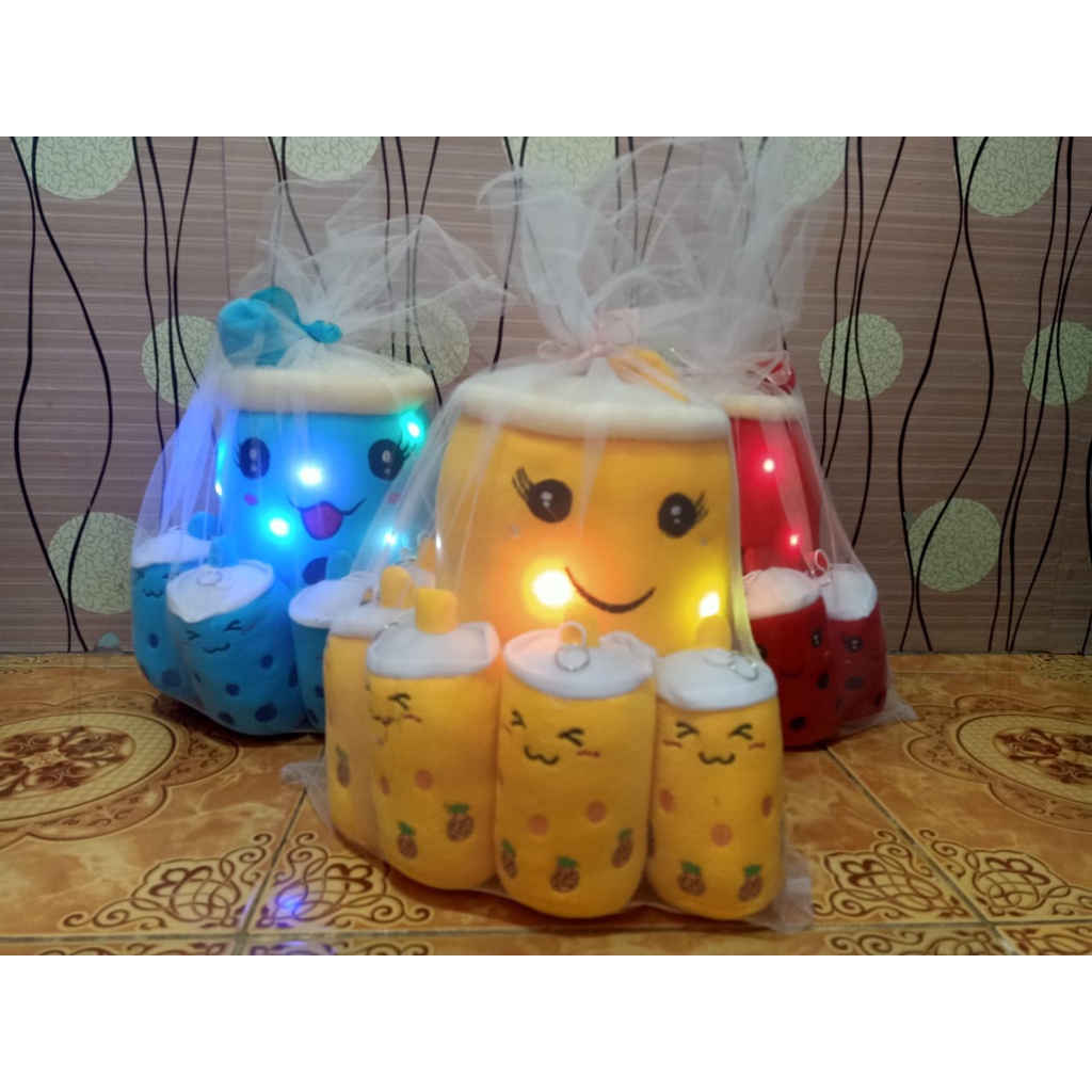 Boneka boba milk tea beranak 5 menyala / Tinggi induk 35cm bahan berkualitas lembut