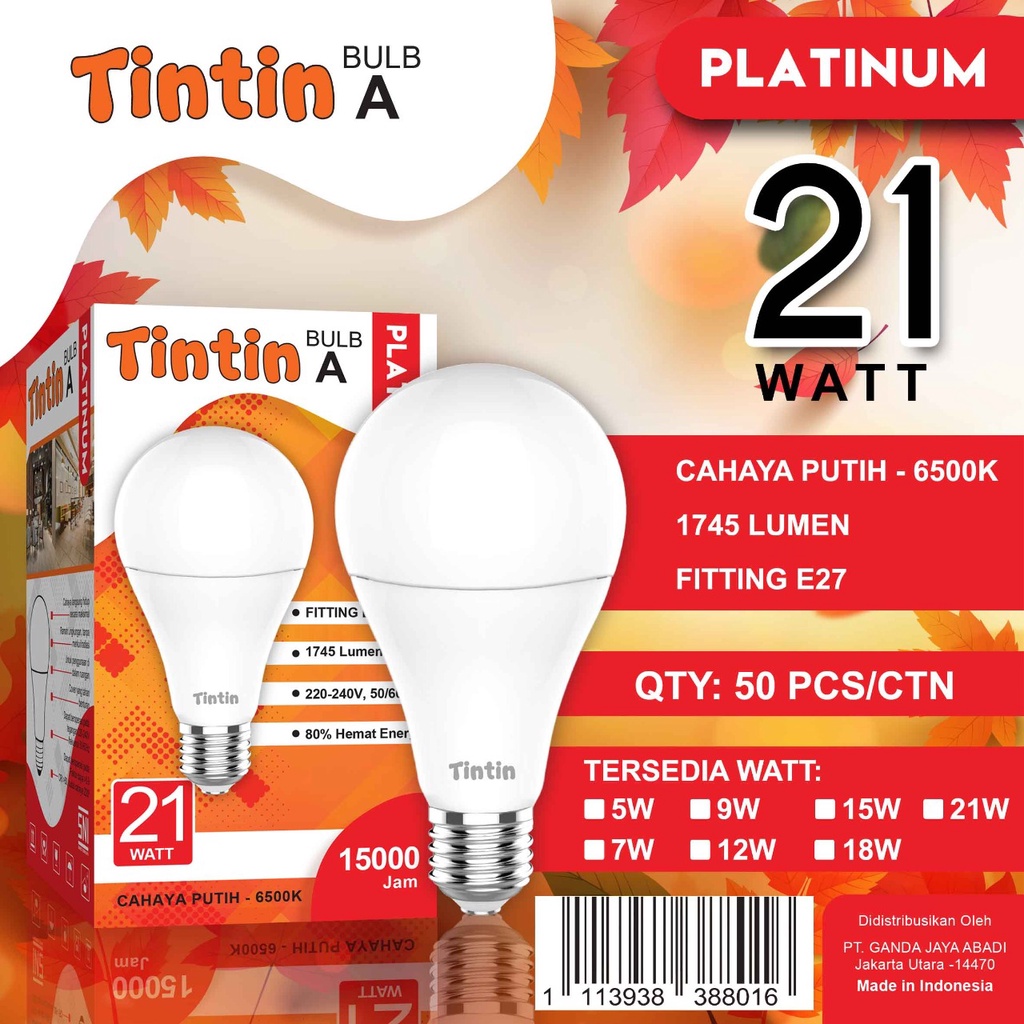 Lampu Bohlam LED Platinum 5w 7w 9w 12w 15w 18w 21w 25w Putih E27 Standar tipe  Bulat/  Kapsul GARANSI TERANG SNI-