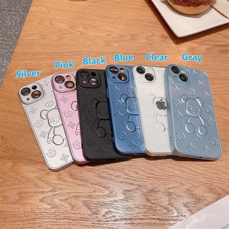 Soft Case Pelindung Lensa Bahan Silikon TPU Motif Bunga Beruang Untuk iPhone 13 12 11 Pro Max Xs Max X Xr 7 8 6 6s Plus SE 2020